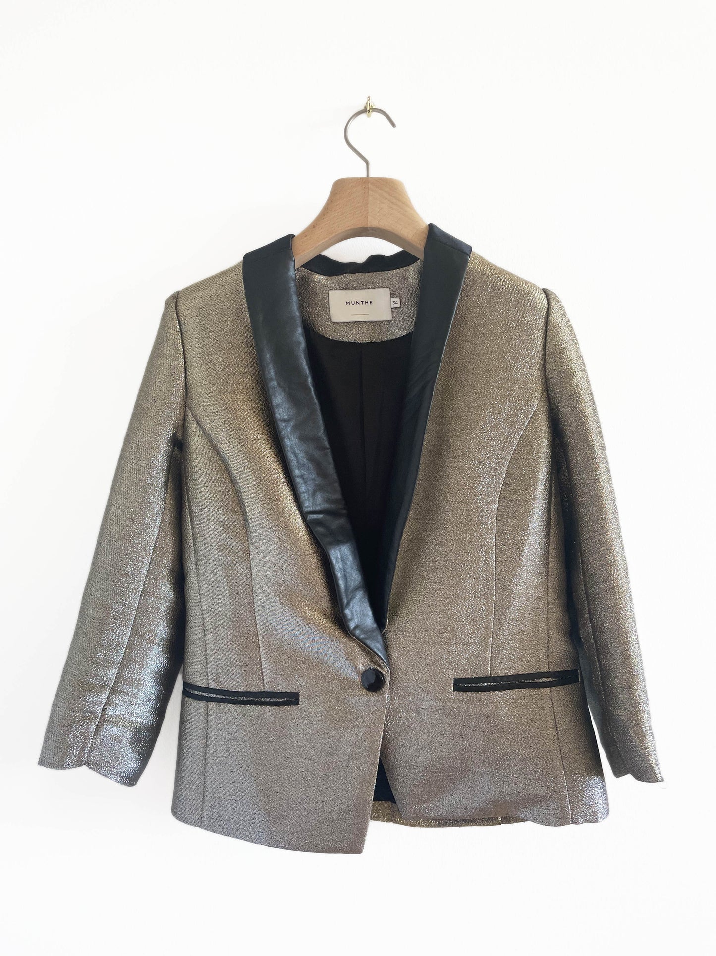Gold Blazer with Leather Details, Size XS