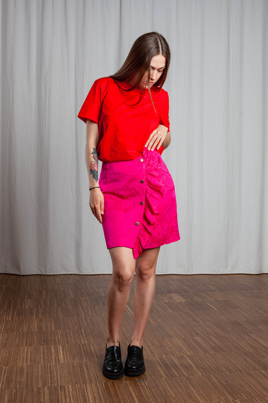 Pink midi skirt with ruffle, Size S