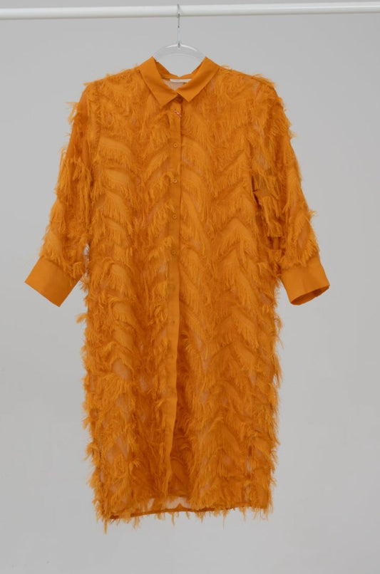 Orange shirt dress with fringes, size S