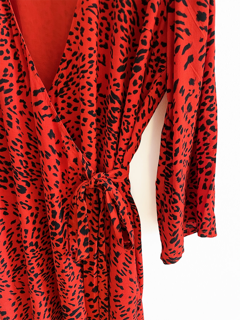 Red Wrap Dress with Animal Print, Size M