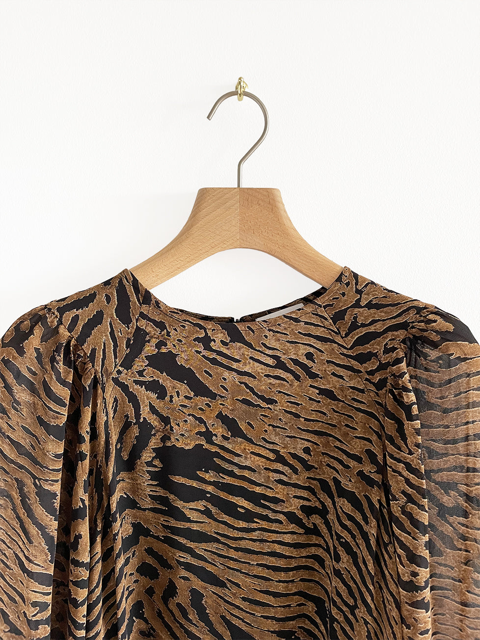 Gathered tiger-print georgette dress, Size M