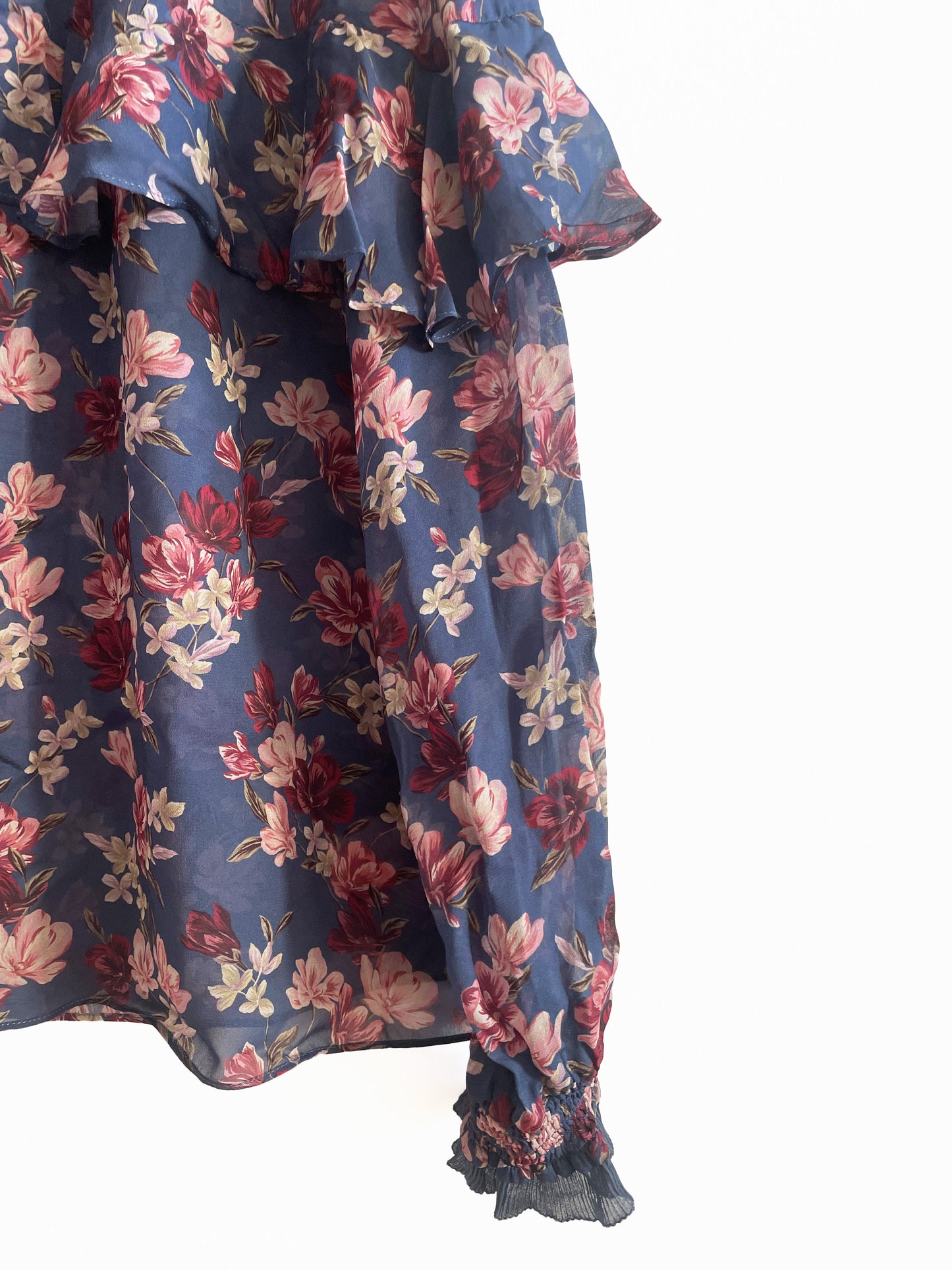 Romantic Flower Print Top with Ruffles, Sizes S, L
