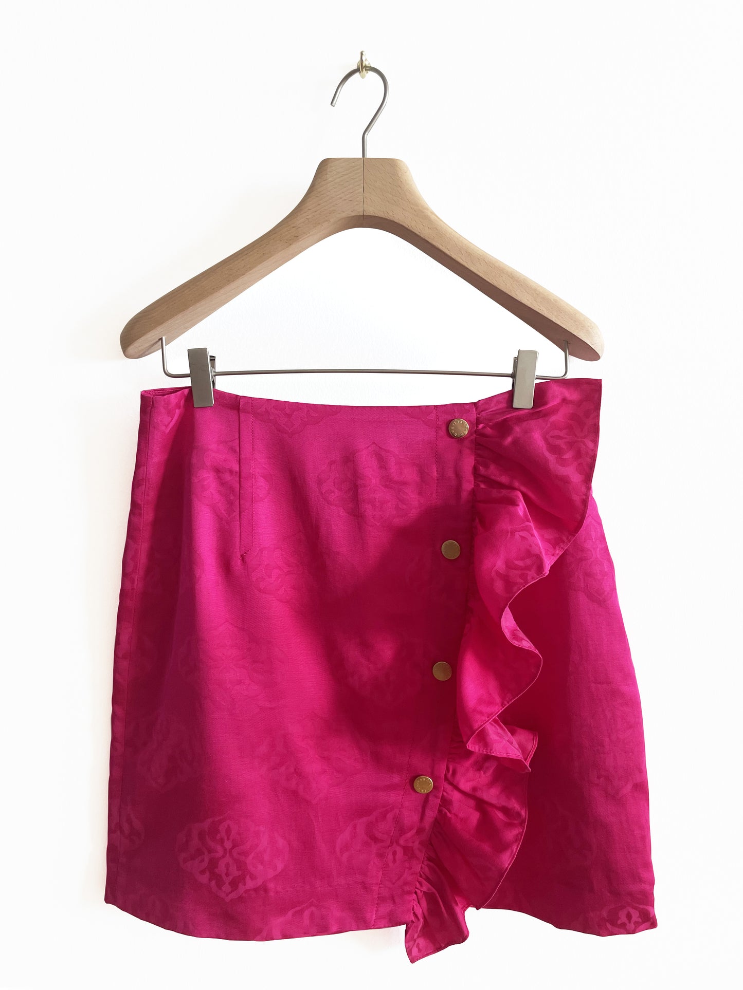 Pink midi skirt with ruffle, Size S