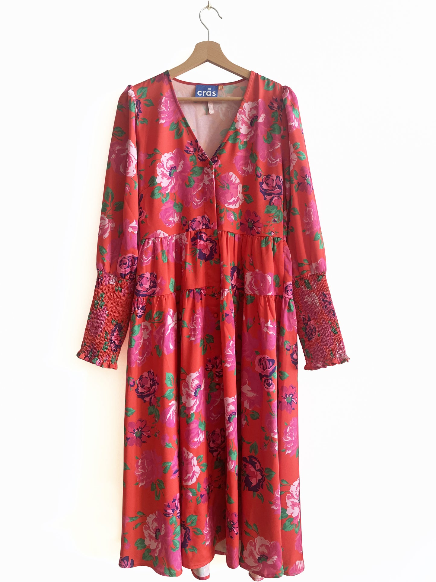 Floral dress, with smock details on cuff, Sizes S, L