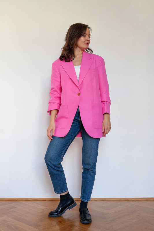 Oversized Pink Cotton Blazer, Size S