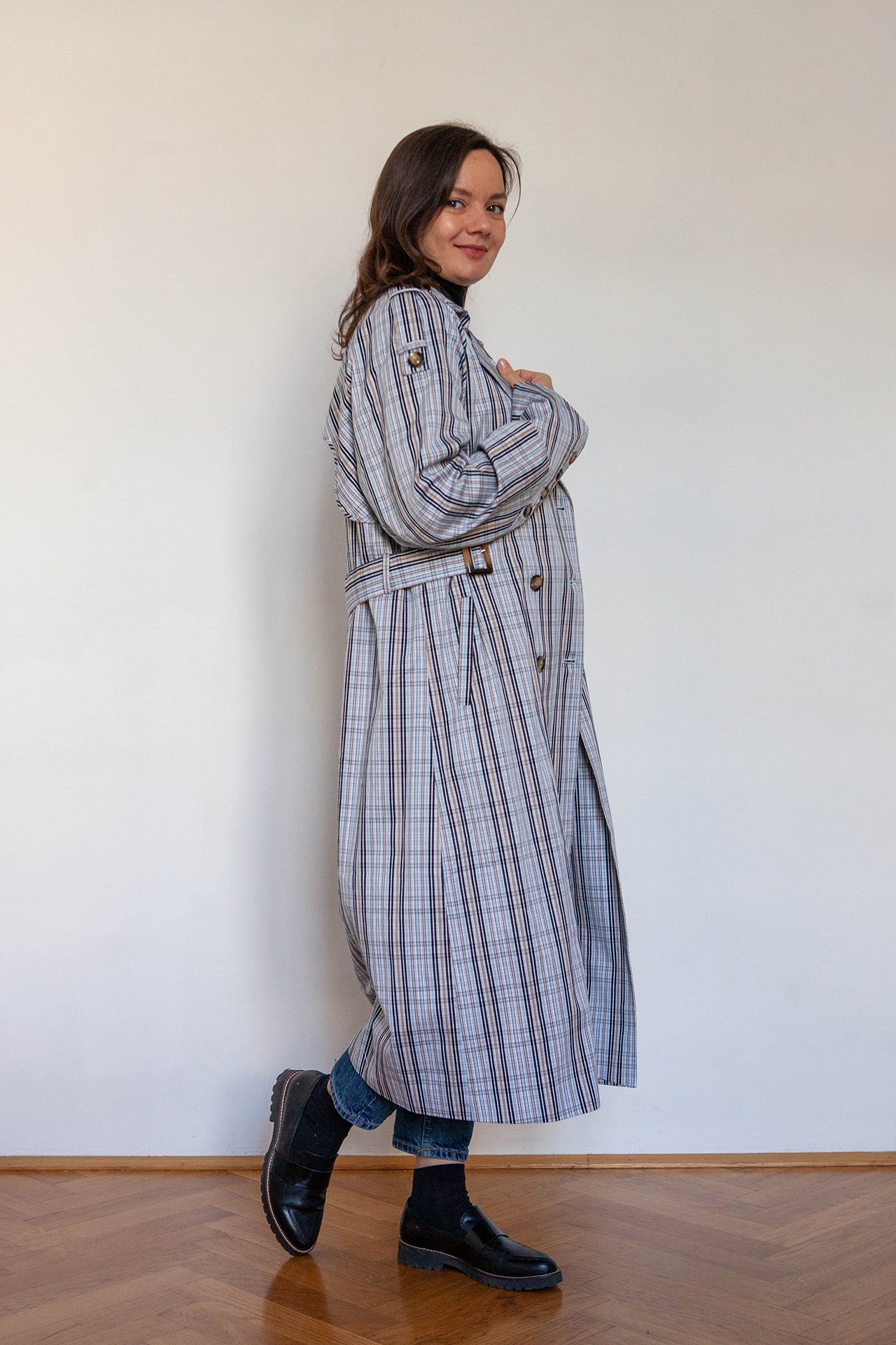Checked Classic Trenchcoat, Oversized, Size S
