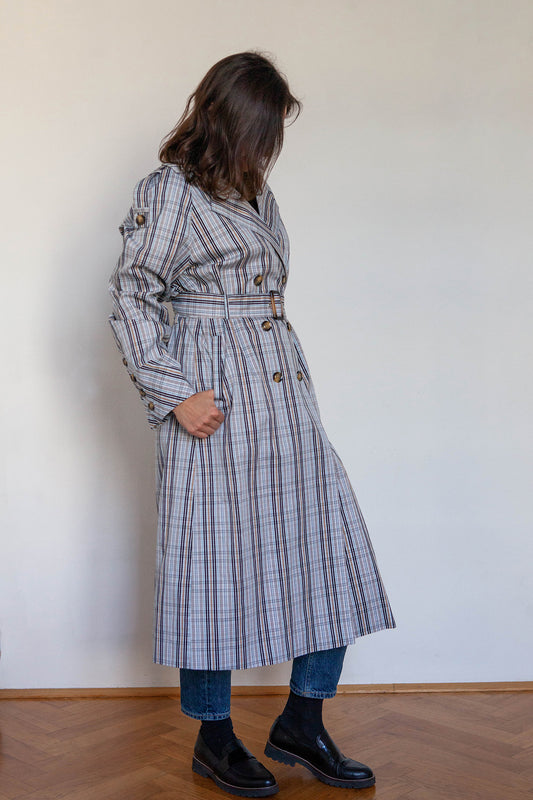 Checked Classic Trenchcoat, Oversized, Size S